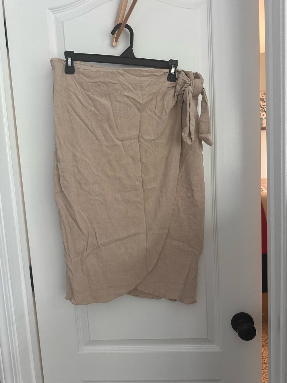 nine britton Beige Wrap Midi Skirt with Side Tie